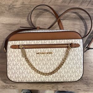 Michael Kors Tan and White Crossbody Bag